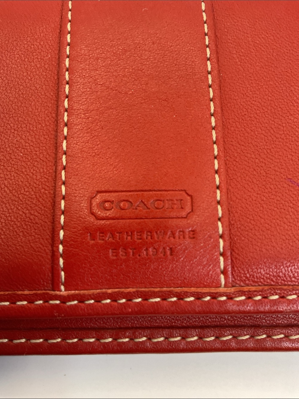 Coach Red Leather Trifold Wallet with Contrast Stitching - Picture 2 of 9